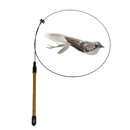 Furry Feather Bird Cat Toy Simulation Bird with Bell Sucker Cat Stick Toy Kitten Interactive Chasingteaser Wand Toy Cat Supplies
