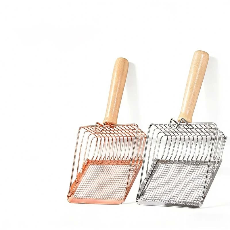 Stainless Steel Cats Litter Scoop with Wood Handle - Easy Clean Design for Small Dogs/Cats (Anti-Rust, Ergonomic Grip)