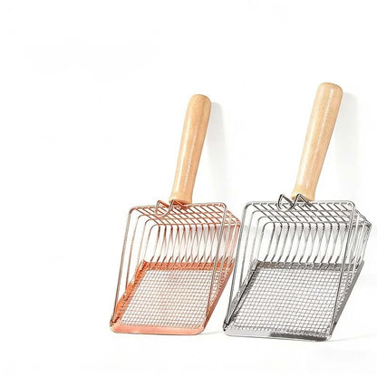 Stainless Steel Cats Litter Scoop with Wood Handle - Easy Clean Design for Small Dogs/Cats (Anti-Rust, Ergonomic Grip)