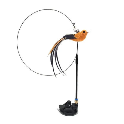 Furry Feather Bird Cat Toy Simulation Bird with Bell Sucker Cat Stick Toy Kitten Interactive Chasingteaser Wand Toy Cat Supplies