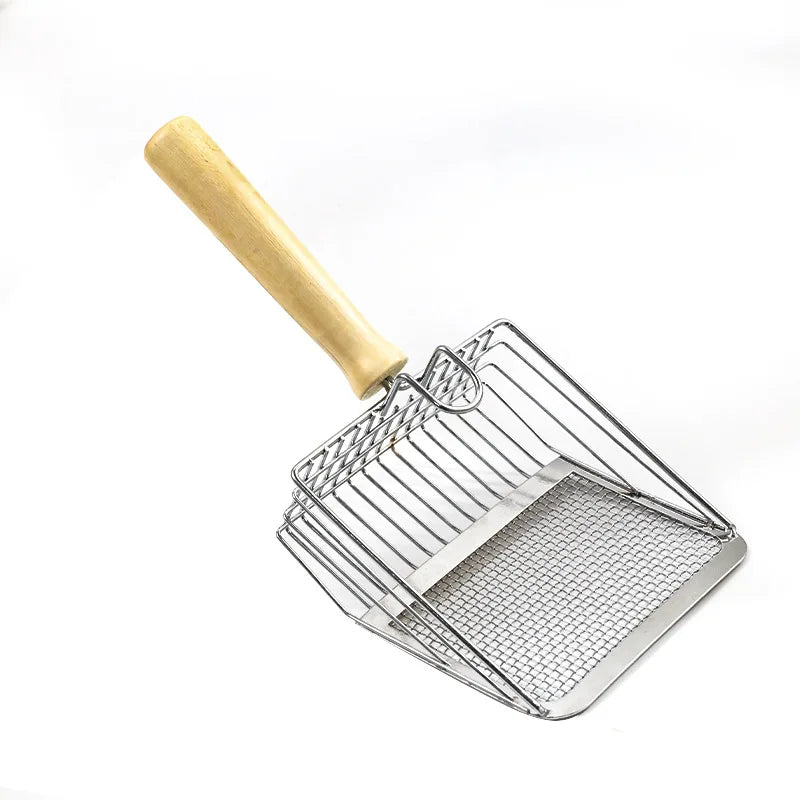 Stainless Steel Cats Litter Scoop with Wood Handle - Easy Clean Design for Small Dogs/Cats (Anti-Rust, Ergonomic Grip)