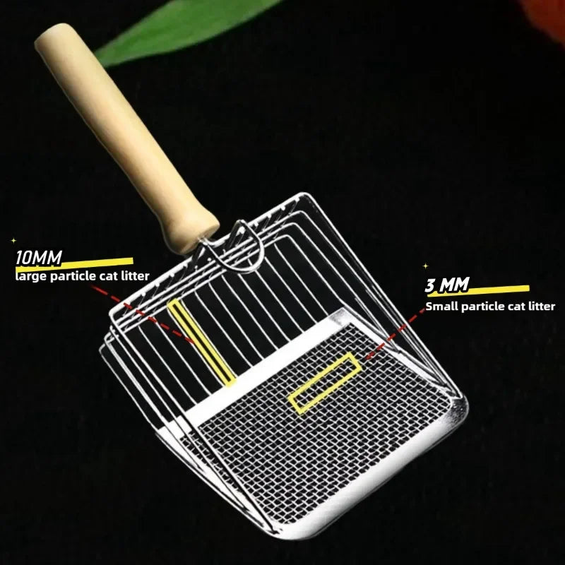 Stainless Steel Cats Litter Scoop with Wood Handle - Easy Clean Design for Small Dogs/Cats (Anti-Rust, Ergonomic Grip)