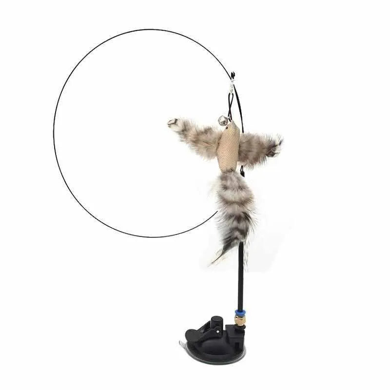 Furry Feather Bird Cat Toy Simulation Bird with Bell Sucker Cat Stick Toy Kitten Interactive Chasingteaser Wand Toy Cat Supplies