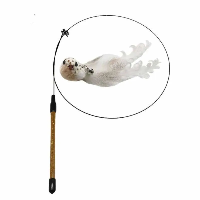 Furry Feather Bird Cat Toy Simulation Bird with Bell Sucker Cat Stick Toy Kitten Interactive Chasingteaser Wand Toy Cat Supplies