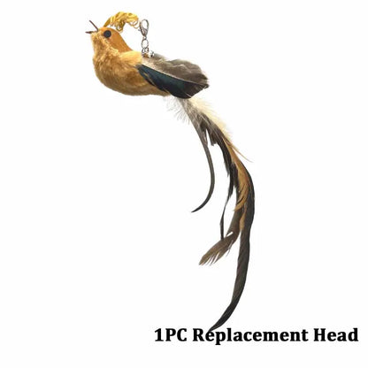 Furry Feather Bird Cat Toy Simulation Bird with Bell Sucker Cat Stick Toy Kitten Interactive Chasingteaser Wand Toy Cat Supplies