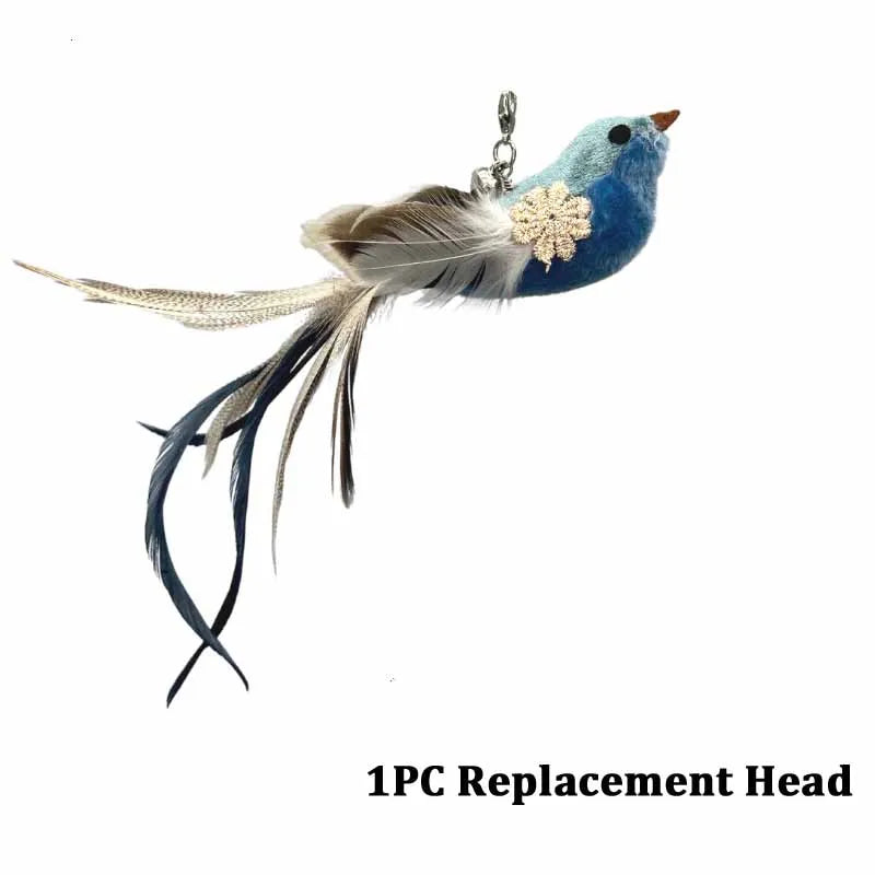 Furry Feather Bird Cat Toy Simulation Bird with Bell Sucker Cat Stick Toy Kitten Interactive Chasingteaser Wand Toy Cat Supplies