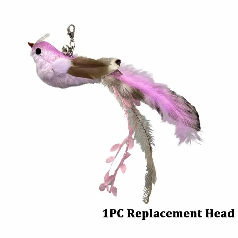 Furry Feather Bird Cat Toy Simulation Bird with Bell Sucker Cat Stick Toy Kitten Interactive Chasingteaser Wand Toy Cat Supplies