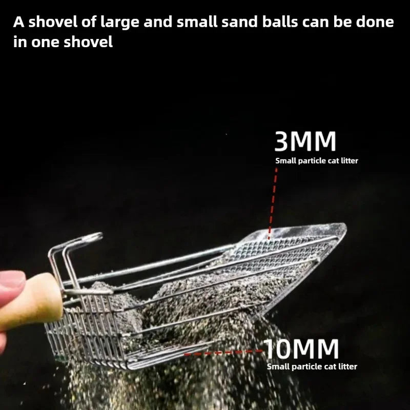 Stainless Steel Cats Litter Scoop with Wood Handle - Easy Clean Design for Small Dogs/Cats (Anti-Rust, Ergonomic Grip)