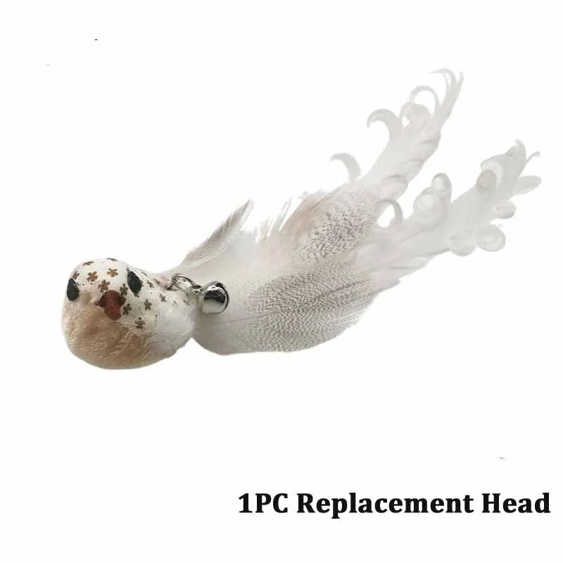 Furry Feather Bird Cat Toy Simulation Bird with Bell Sucker Cat Stick Toy Kitten Interactive Chasingteaser Wand Toy Cat Supplies