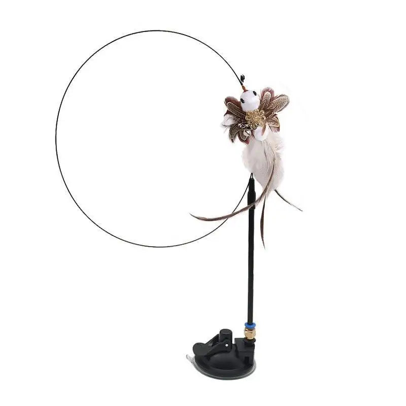 Furry Feather Bird Cat Toy Simulation Bird with Bell Sucker Cat Stick Toy Kitten Interactive Chasingteaser Wand Toy Cat Supplies