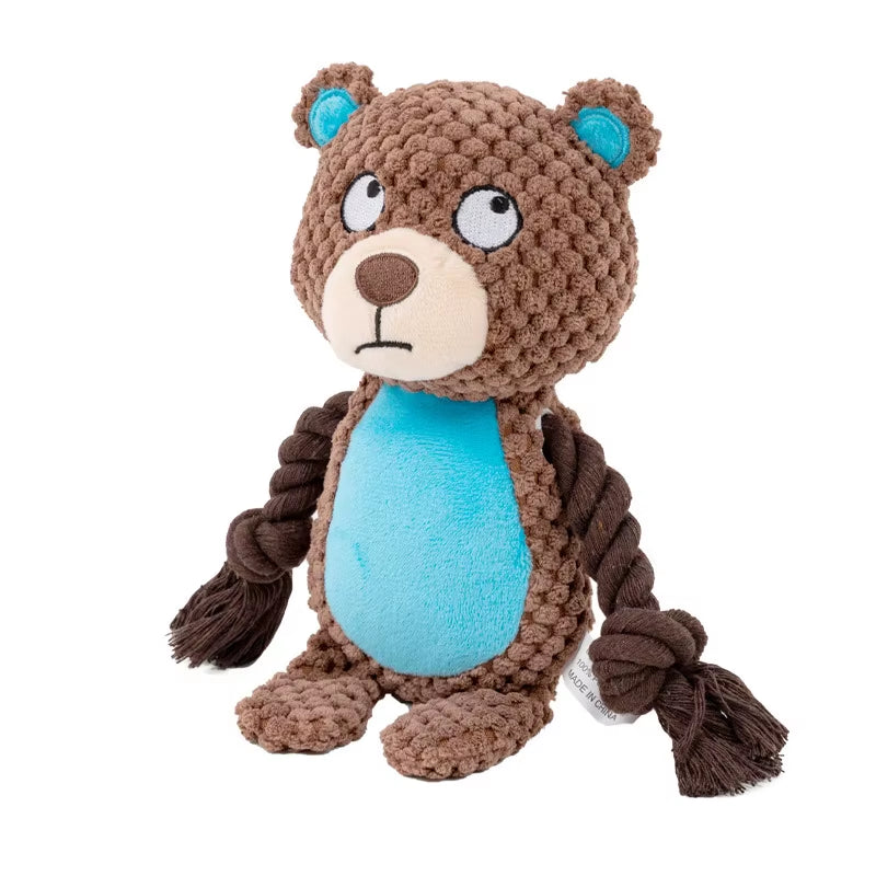 Cute Animal Rope Dog Toy Cute Plush Puppy Chew Pet Squeak Knot Toy Cartoon Rabbit Monkey