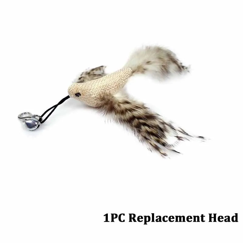 Furry Feather Bird Cat Toy Simulation Bird with Bell Sucker Cat Stick Toy Kitten Interactive Chasingteaser Wand Toy Cat Supplies